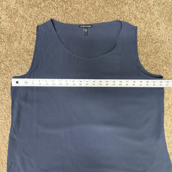 Eileen Fisher Georgette Silk Crepe Tank Top Womens Large Navy Blue Sophisticated - Picture 7 of 12